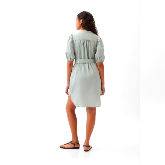 GAP Seafoam Green Linen-Cotton Mini Shirtdress Button Front Tie-Belt NWT MED - Picture 6 of 10